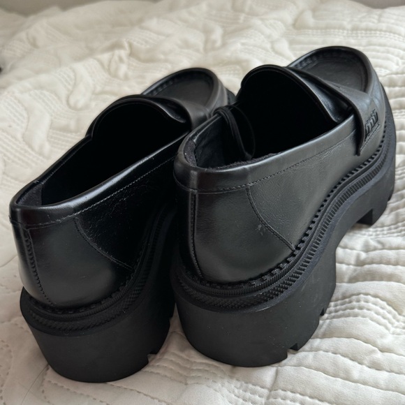 Zara Black Leather Platform Loafers - Picture 4 of 8